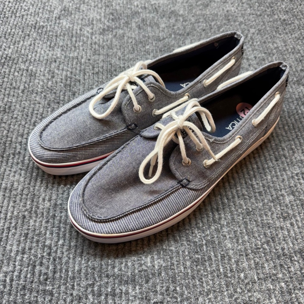 Nautica Spinnaker Mens 12 Blue Chambray Canvas Boat Shoes Casual Sneakers
